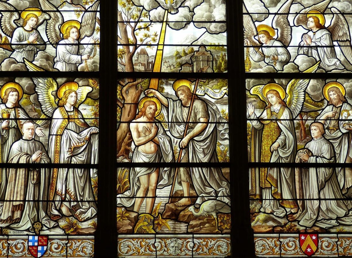 church, window, church window, stained glass, picture, bible, jesus, historical, christian, passion, baptism, john the baptist, france, burgundy, angel, baptism, baptism, baptism, baptism, baptism